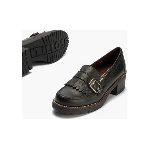 JucaZapatos - Pitillos 20522 - NEGRO - Mocasín en napa con grano con flecos y hebilla Negro