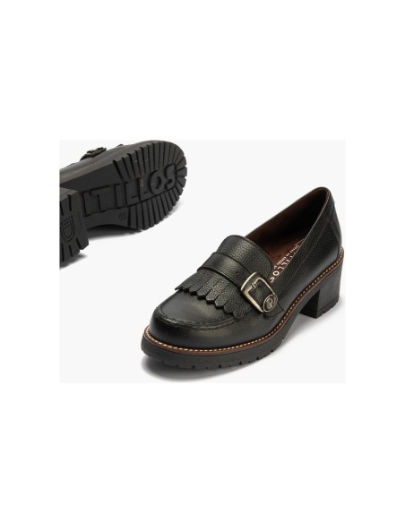 JucaZapatos - Pitillos 20522 - NEGRO - Mocasín en napa con grano con flecos y hebilla Negro