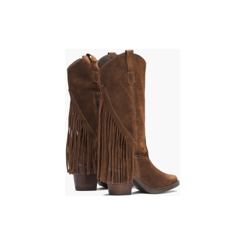 JucaZapatos - Pitillos 30520 - MARRON - Bota Alta con Flecos en Serraje Marrón