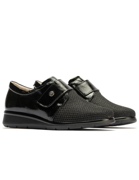 JucaZapatos - Pitillos 10330 - NEGRO - Blucher con rejilla mujer con velcro en piel charol NEGRO