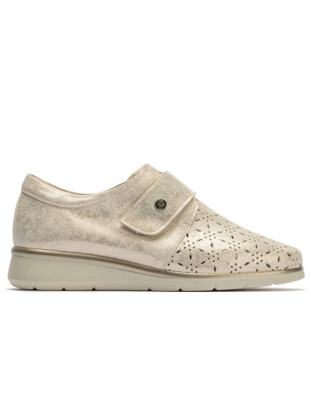 JucaZapatos - Pitillos 10333 - ORO - Blucher con picados mujer con velcro en piel fantasía ORO