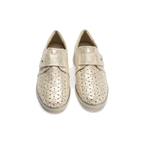 JucaZapatos - Pitillos 10333 - ORO - Blucher con picados mujer con velcro en piel fantasía ORO