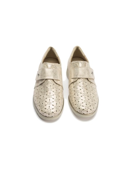 JucaZapatos - Pitillos 10333 - ORO - Blucher con picados mujer con velcro en piel fantasía ORO