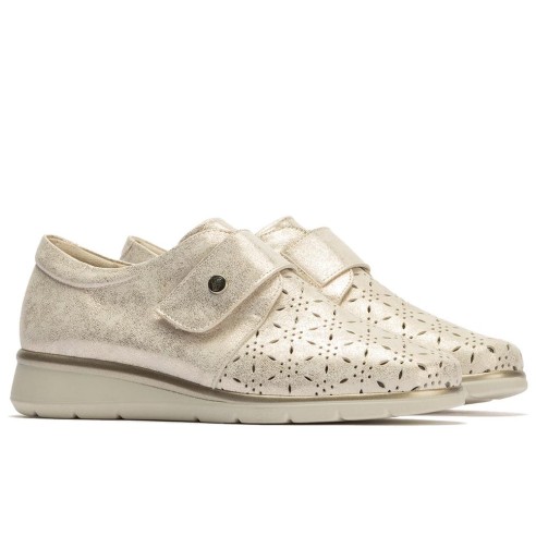 JucaZapatos - Pitillos 10333 - ORO - Blucher con picados mujer con velcro en piel fantasía ORO