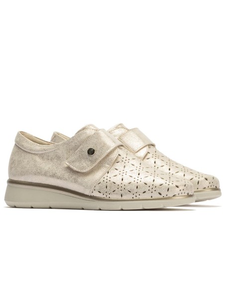 JucaZapatos - Pitillos 10333 - ORO - Blucher con picados mujer con velcro en piel fantasía ORO