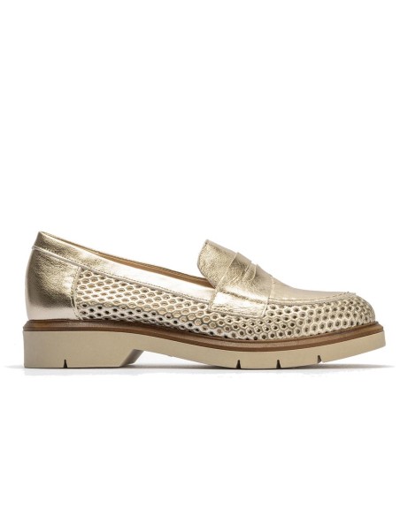 JucaZapatos - Pitillos 10402 - ORO - Mocasin con picados mujer en piel laminado ORO