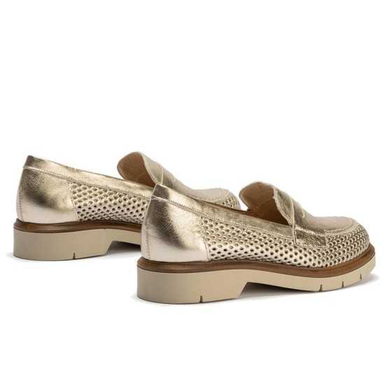 JucaZapatos - Pitillos 10402 - ORO - Mocasin con picados mujer en piel laminado ORO