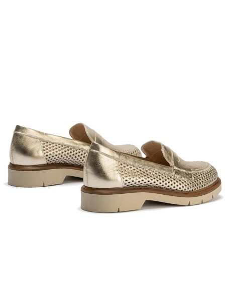 JucaZapatos - Pitillos 10402 - ORO - Mocasin con picados mujer en piel laminado ORO