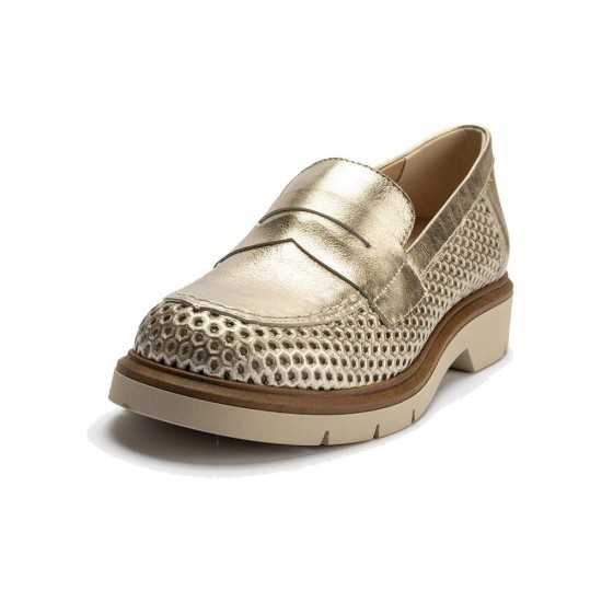 JucaZapatos - Pitillos 10402 - ORO - Mocasin con picados mujer en piel laminado ORO