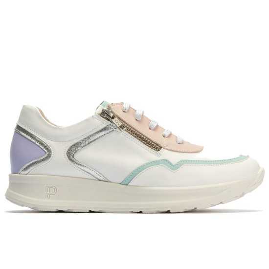 JucaZapatos - Pitillos 10412 - BLANCO - Deportivo multicolor mujer con cremallera y cordones en piel combinada BLANCO