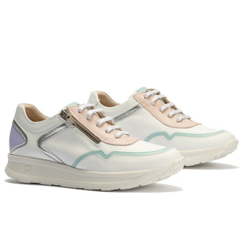JucaZapatos - Pitillos 10412 - BLANCO - Deportivo multicolor mujer con cremallera y cordones en piel combinada BLANCO