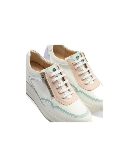 JucaZapatos - Pitillos 10412 - BLANCO - Deportivo multicolor mujer con cremallera y cordones en piel combinada BLANCO