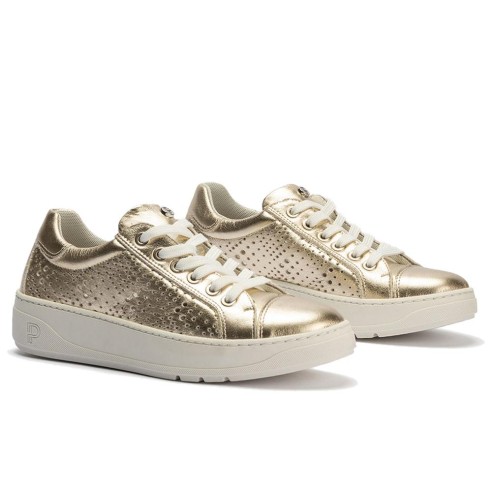 JucaZapatos - Pitillos 10443 - ORO - Basket con picados mujer en piel laminado ORO