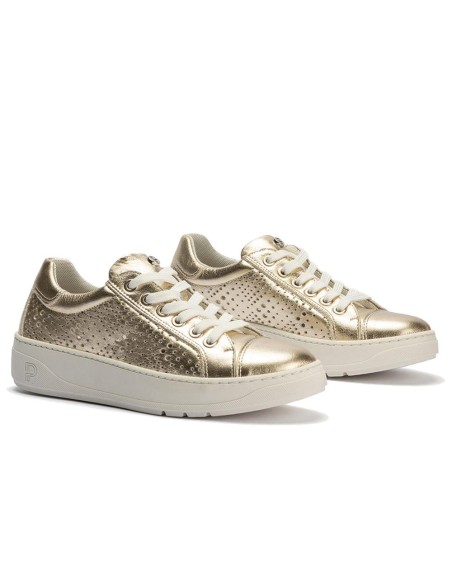 JucaZapatos - Pitillos 10443 - ORO - Basket con picados mujer en piel laminado ORO