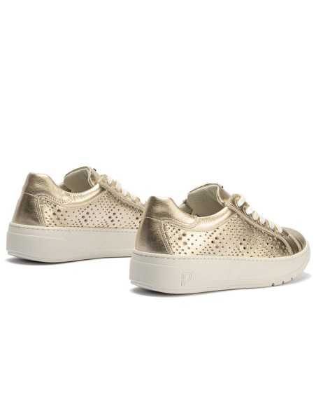 JucaZapatos - Pitillos 10443 - ORO - Basket con picados mujer en piel laminado ORO