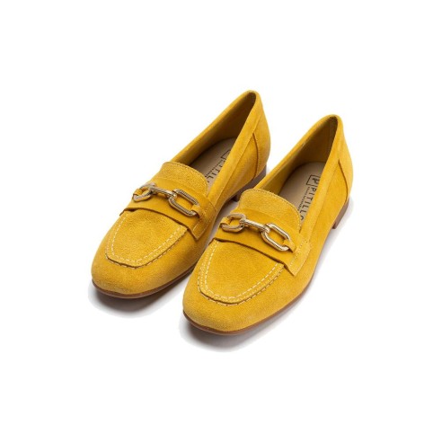 JucaZapatos - Pitillos 10475 - MAIZ-V - Mocasin con adorno metal mujer en serraje MAIZ-V