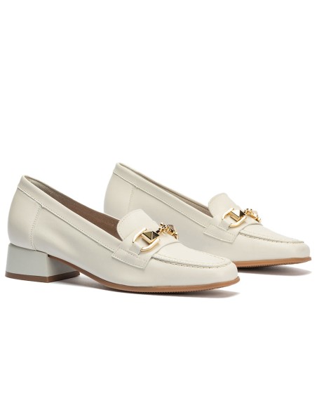 JucaZapatos - Pitillos 10482 - GLACIAL - Mocasin con adorno metal mujer en piel napa BLANCO