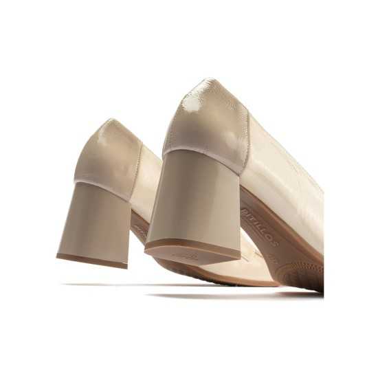 JucaZapatos - Pitillos 10490 - CREMA-PIED - Mocasin con tacón mujer en piel charol CREMA/PIEDRA