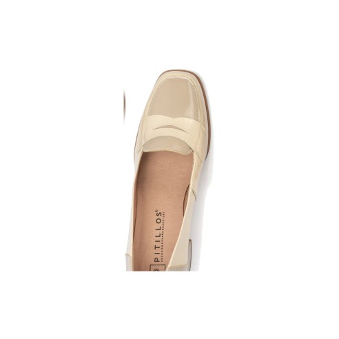 JucaZapatos - Pitillos 10490 - CREMA-PIED - Mocasin con tacón mujer en piel charol CREMA/PIEDRA