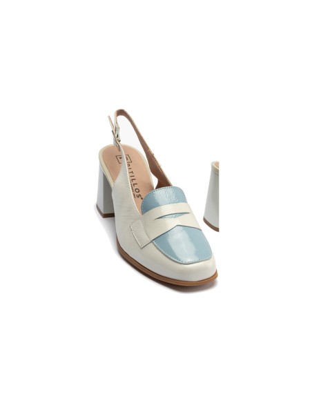 JucaZapatos - Pitillos 10491 - GLACIAL-CE - Mocasin talon abierto con tacón mujer con hebilla en piel charol AZUL