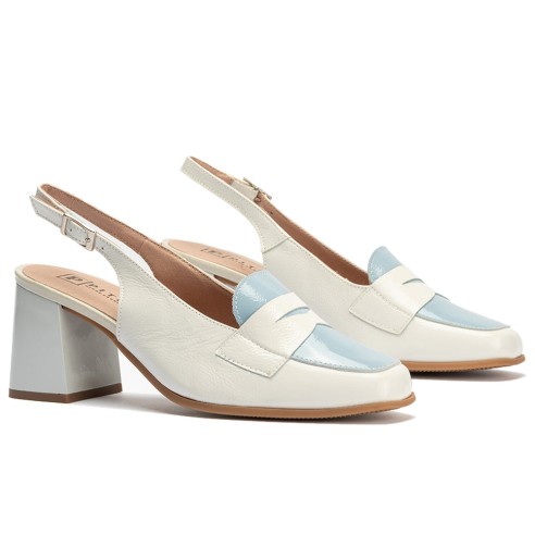 JucaZapatos - Pitillos 10491 - GLACIAL-CE - Mocasin talon abierto con tacón mujer con hebilla en piel charol AZUL