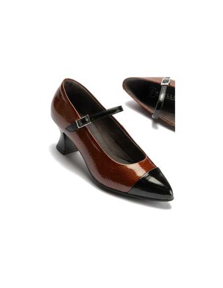 JucaZapatos - Pitillos 10851 - NEGRO-CUER - Mercedes Bicolor en charol de mujer color negro/cuero