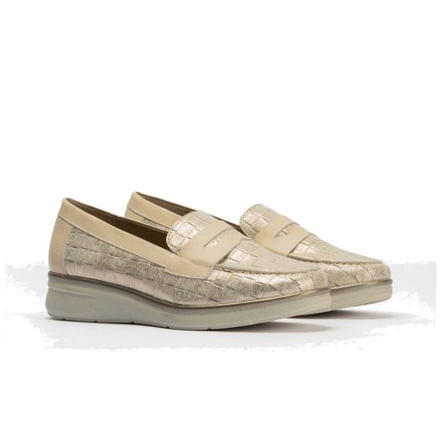 JucaZapatos - Pitillos 11020 - ORO - Mocasín plano con antifaz en piel napa fantasía y piel napa Oro