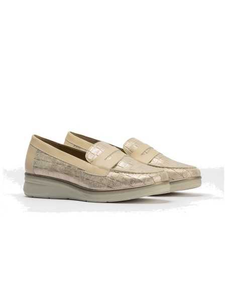 JucaZapatos - Pitillos 11020 - ORO - Mocasín plano con antifaz en piel napa fantasía y piel napa Oro