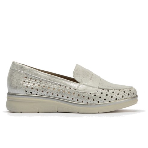 JucaZapatos - Pitillos 11021 - PLATA - Mocasín plano con antifaz en piel napa fantasía y piel napa con acabados metalizados Plata