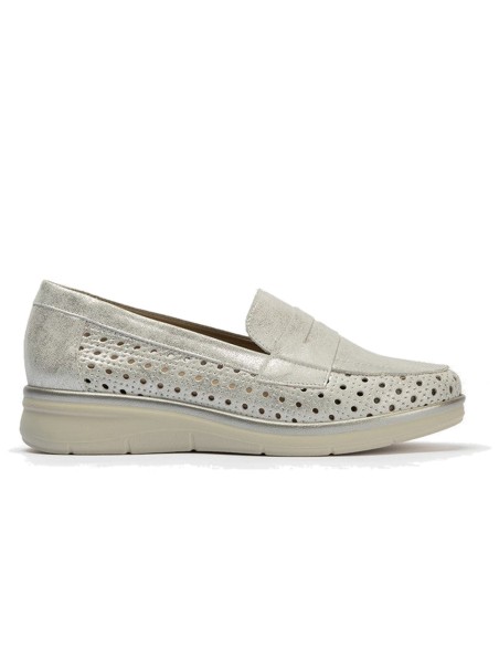 JucaZapatos - Pitillos 11021 - PLATA - Mocasín plano con antifaz en piel napa fantasía y piel napa con acabados metalizados Plata