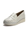 JucaZapatos - Pitillos 11021 - PLATA - Mocasín plano con antifaz en piel napa fantasía y piel napa con acabados metalizados Plata