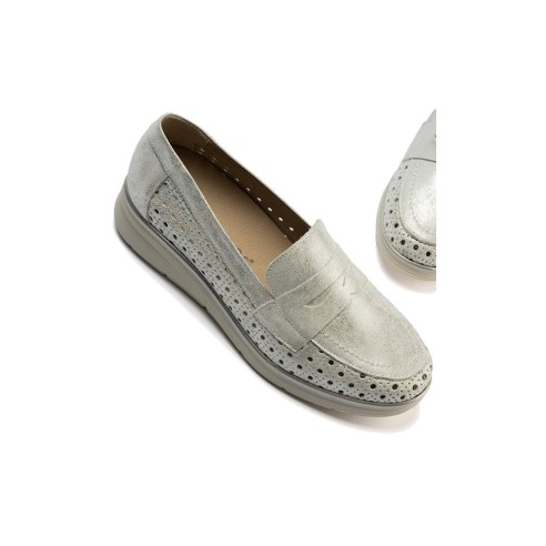 JucaZapatos - Pitillos 11021 - PLATA - Mocasín plano con antifaz en piel napa fantasía y piel napa con acabados metalizados Plata