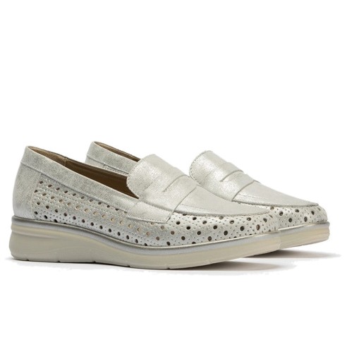 JucaZapatos - Pitillos 11021 - PLATA - Mocasín plano con antifaz en piel napa fantasía y piel napa con acabados metalizados Plata