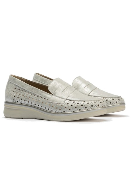 JucaZapatos - Pitillos 11021 - PLATA - Mocasín plano con antifaz en piel napa fantasía y piel napa con acabados metalizados Plata