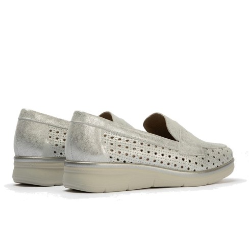 JucaZapatos - Pitillos 11021 - PLATA - Mocasín plano con antifaz en piel napa fantasía y piel napa con acabados metalizados Plata