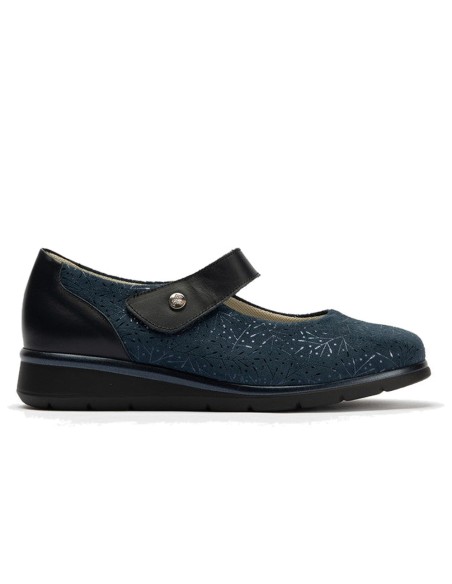 JucaZapatos - Pitillos 11032 - MARINO - Zapato mercedes ancho especial en piel napa y lycra, con ajuste adaptable Marino