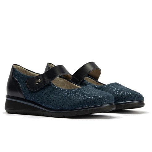 JucaZapatos - Pitillos 11032 - MARINO - Zapato mercedes ancho especial en piel napa y lycra, con ajuste adaptable Marino
