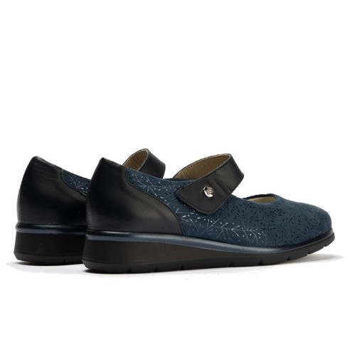 JucaZapatos - Pitillos 11032 - MARINO - Zapato mercedes ancho especial en piel napa y lycra, con ajuste adaptable Marino