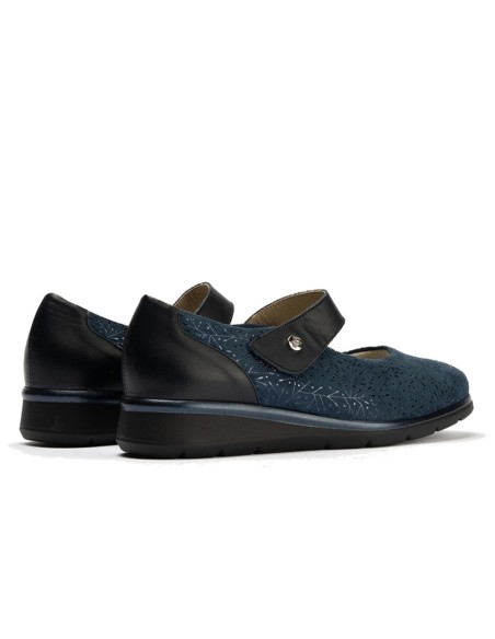 JucaZapatos - Pitillos 11032 - MARINO - Zapato mercedes ancho especial en piel napa y lycra, con ajuste adaptable Marino