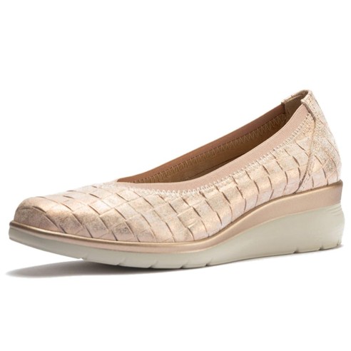 JucaZapatos - Pitillos 11072 - NUDE - Salón con elásticos y cuña en piel fantasía, en tonos metalizados Nude