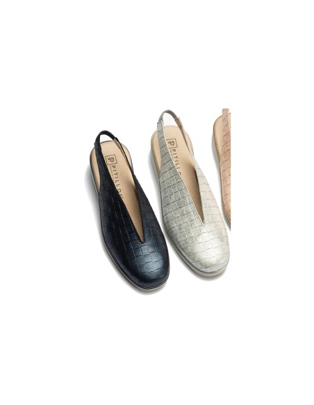JucaZapatos - Pitillos 11073 - MARINO - Bailarina con cuña en piel metalizada elegante Marino