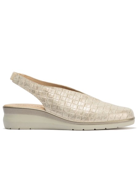 JucaZapatos - Pitillos 11073 - ORO - Salón con elásticos y cuña en piel fantasía, en tonos metalizados Oro