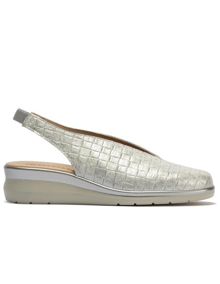 JucaZapatos - Pitillos 11073 - PLATA - Salón con elásticos y cuña en piel fantasía, en tonos metalizados Plata