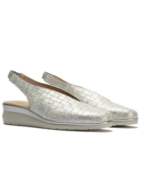JucaZapatos - Pitillos 11073 - PLATA - Salón con elásticos y cuña en piel fantasía, en tonos metalizados Plata