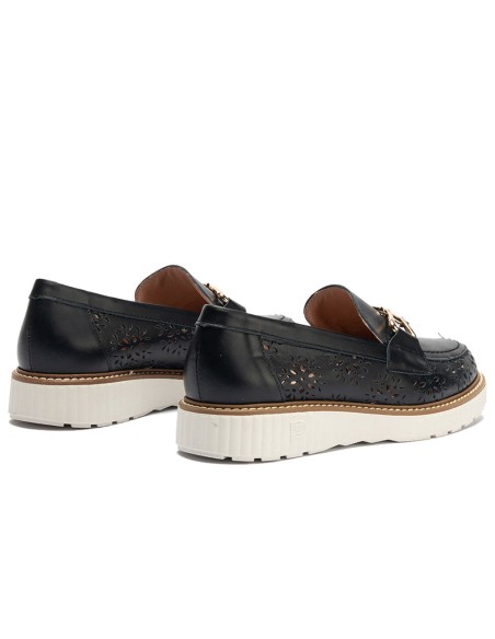 JucaZapatos - Pitillos 11080 - MARINO - Zapato mocasín Boogie bajo en napa suave y perforada, detale hebilla Marino