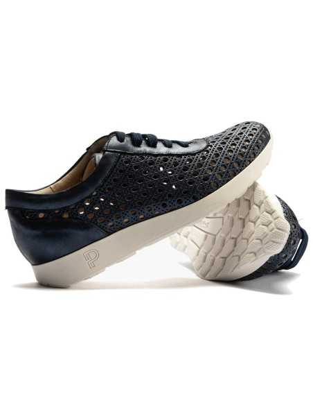 JucaZapatos - Pitillos 11101 - MARINO - Deportivo plano en piel napa fantasía con piel perforada Marino
