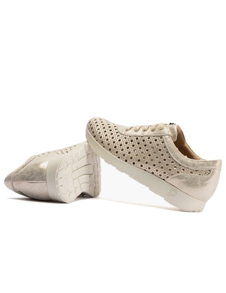 JucaZapatos - Pitillos 11101 - ORO - Deportivo plano en piel napa fantasía con piel perforada Oro
