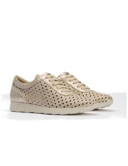 JucaZapatos - Pitillos 11101 - ORO - Deportivo plano en piel napa fantasía con piel perforada Oro