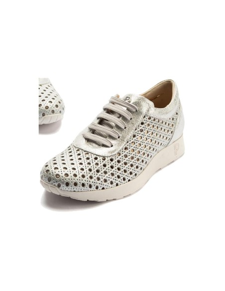 JucaZapatos - Pitillos 11101 - PLATA - Deportivo plano en piel napa fantasía con piel perforada Plata