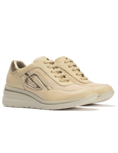 JucaZapatos - Pitillos 11113 - CREMA - Deportivo con cuña en piel napa y tejido Crema